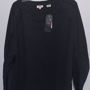 Levi's Women's Black Plus Reese Fringe Crew Neck Pullover Sweatshirt Size 3X